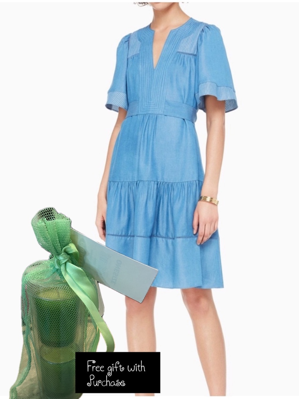 Kate Spade ♠️ Blue Chambray Tie back Tiered Ruffled Midi Dress